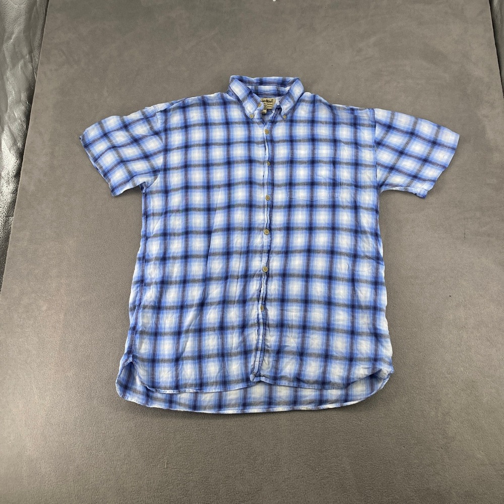 U.S. Expedition Mens XL Blue Plaid Short Sleeve Button Down Cotton Shirt 7227